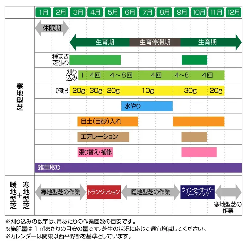 芝生の手入れの年間スケジュール：季節ごとの重要な作業